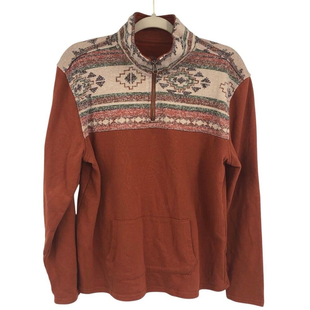Panhandle Western Southwest Rust Orange Cream Pullover 1/4 Zip Women’s Large